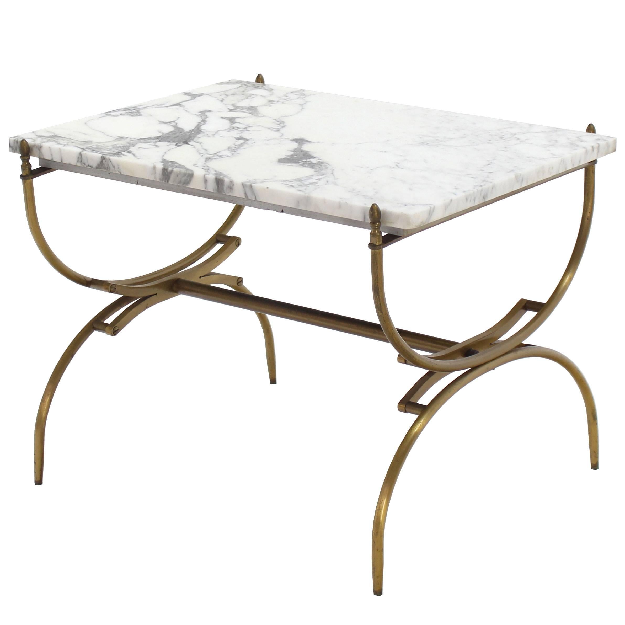 Solid Brass Marble Top Arch Shape Legs Side Table For Sale