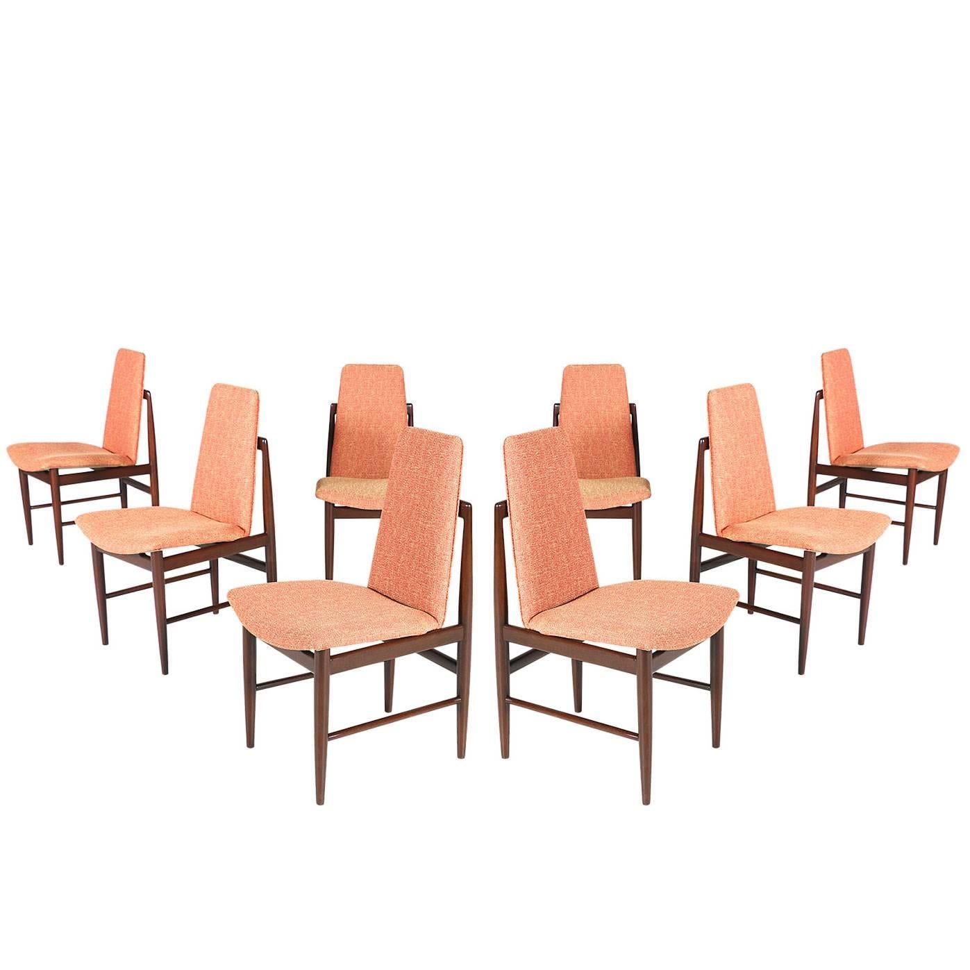 Set of Eight Italian Walnut Dining Chairs