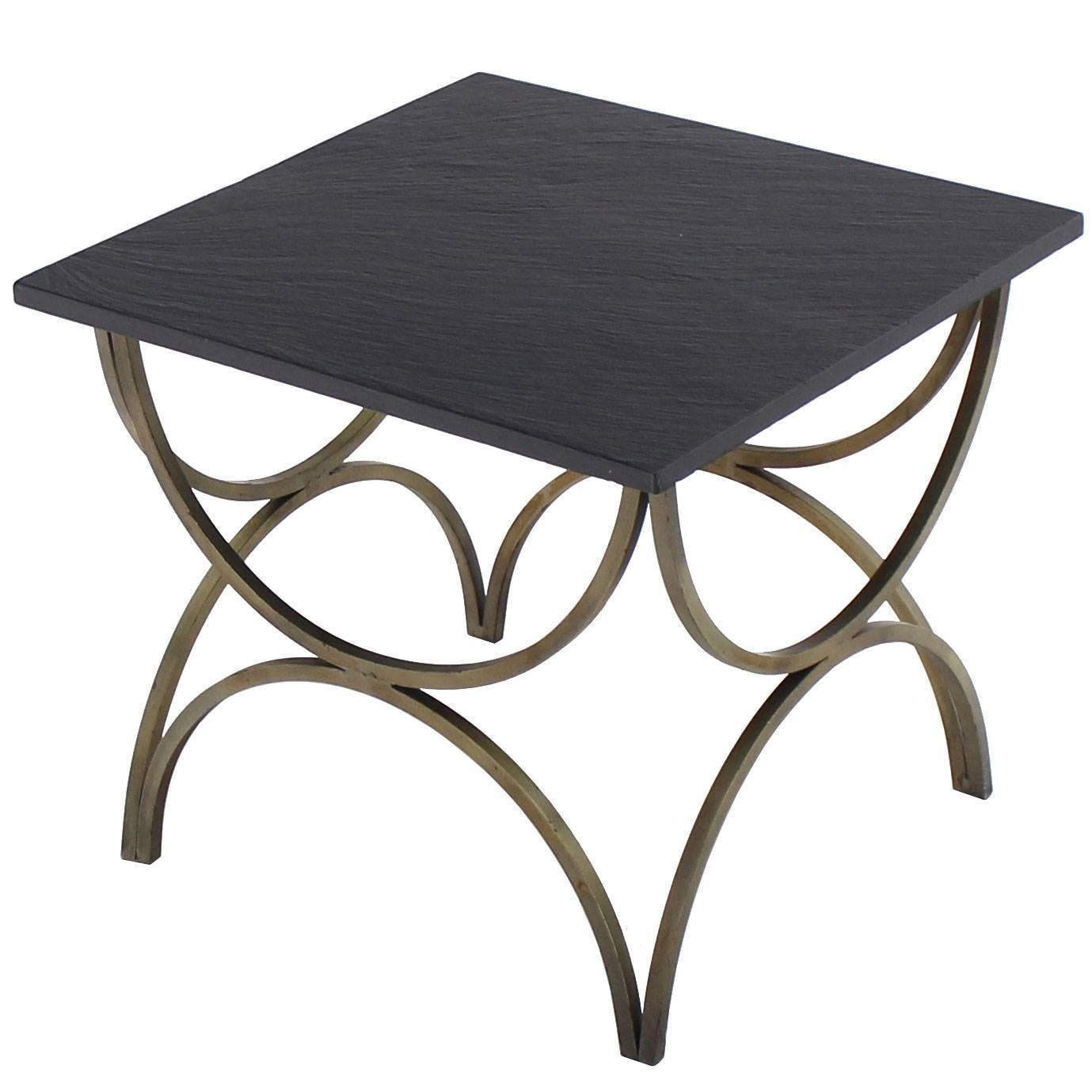 Decorative Slate Top Square Occasional Side Table For Sale
