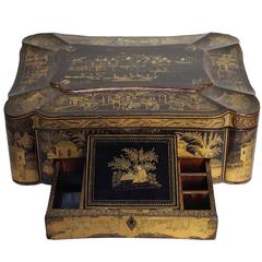 Antique Exclusive Black and Gilt Japanese Tea Box