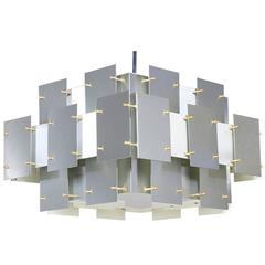 Robert Sonneman “Cityscape” Brushed Steel and Brass Chandelier