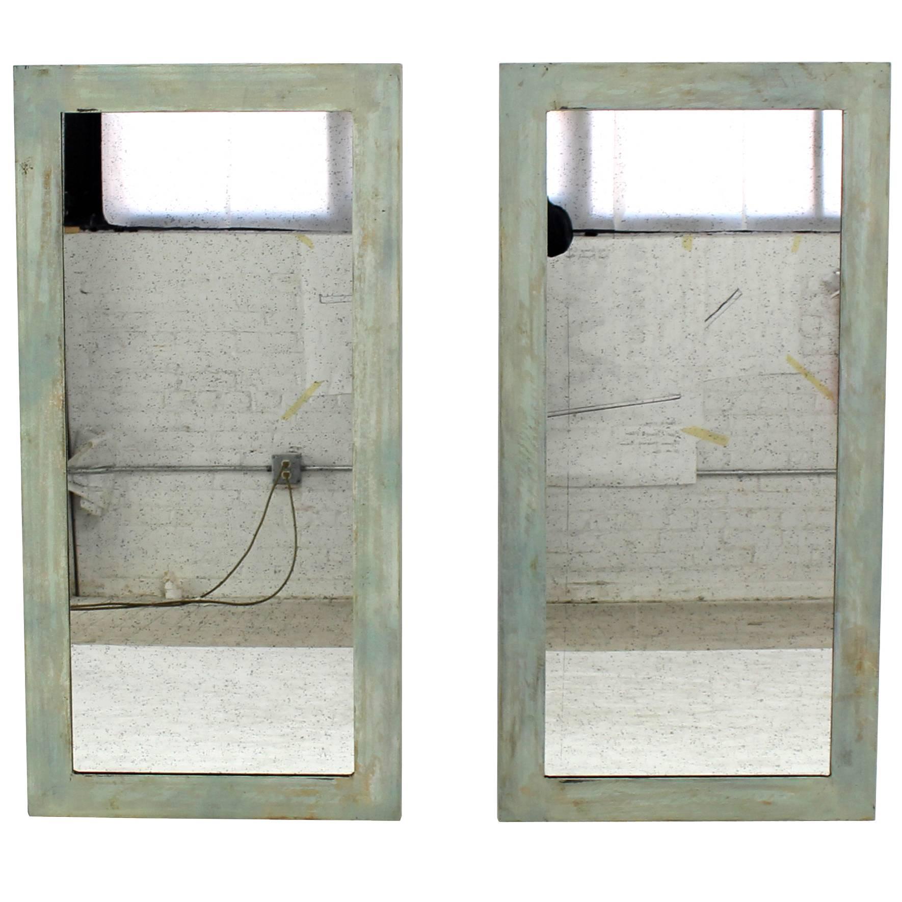 Pair of Heavy Patinated Metal "L" Profile Frames Mirrors