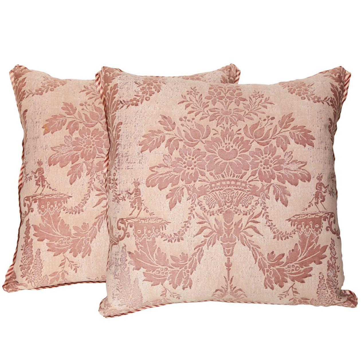 A Pair of Fortuny Fabric Cushions in the Boucher Pattern