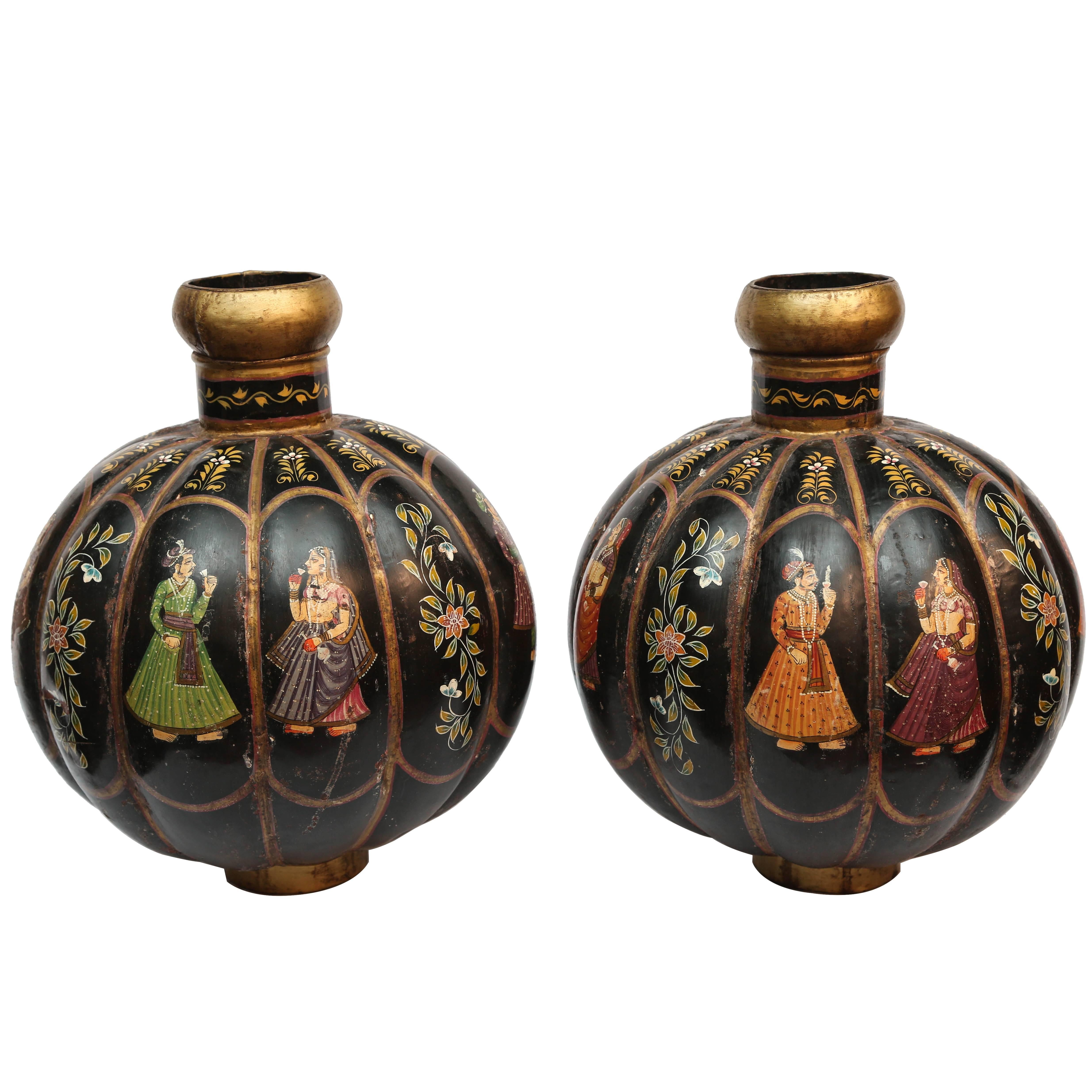 Pair of Superb Indian 19th Century Tole Vases