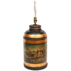 Antique Outstanding 19th Century Tole Tea Canister Lamp