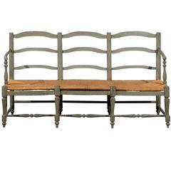 Late 18th to Early 19th Century French Painted Bench with Rush Seat