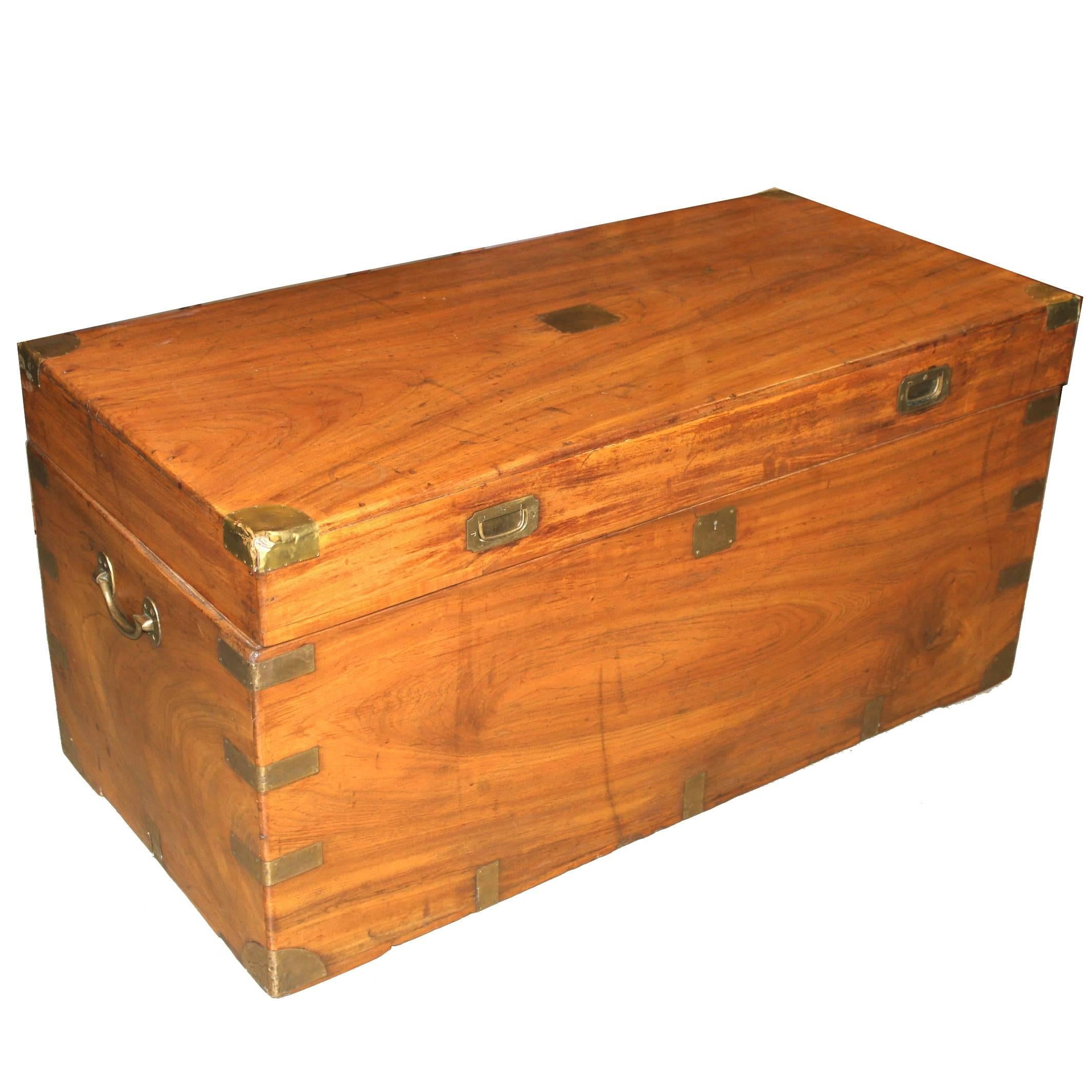 China Trade Camphor Wood Trunk or Campaign Chest, circa 1800