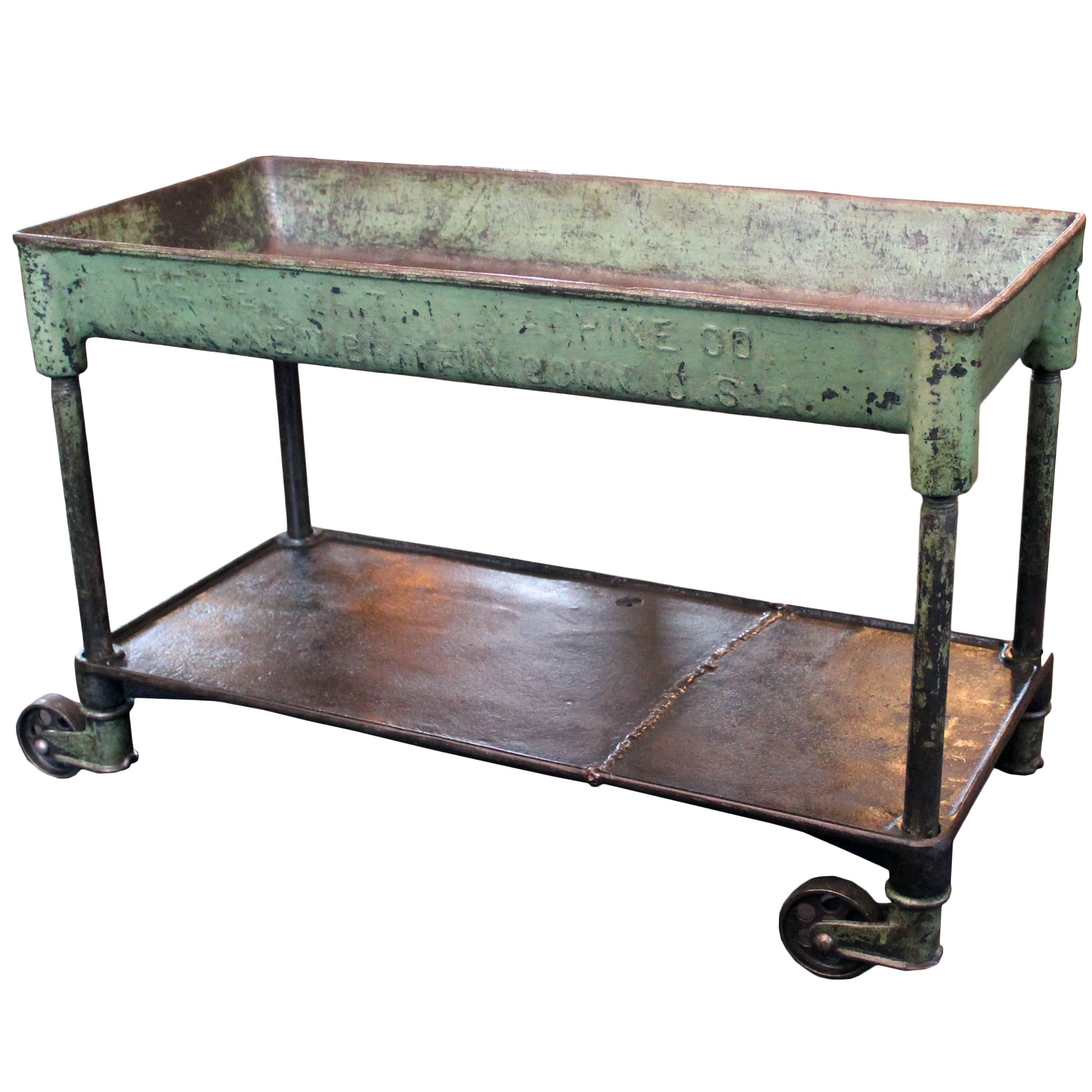 Vintage Industrial Metal Cast Iron Machine Rolling Bar Cart, Table, Sink 