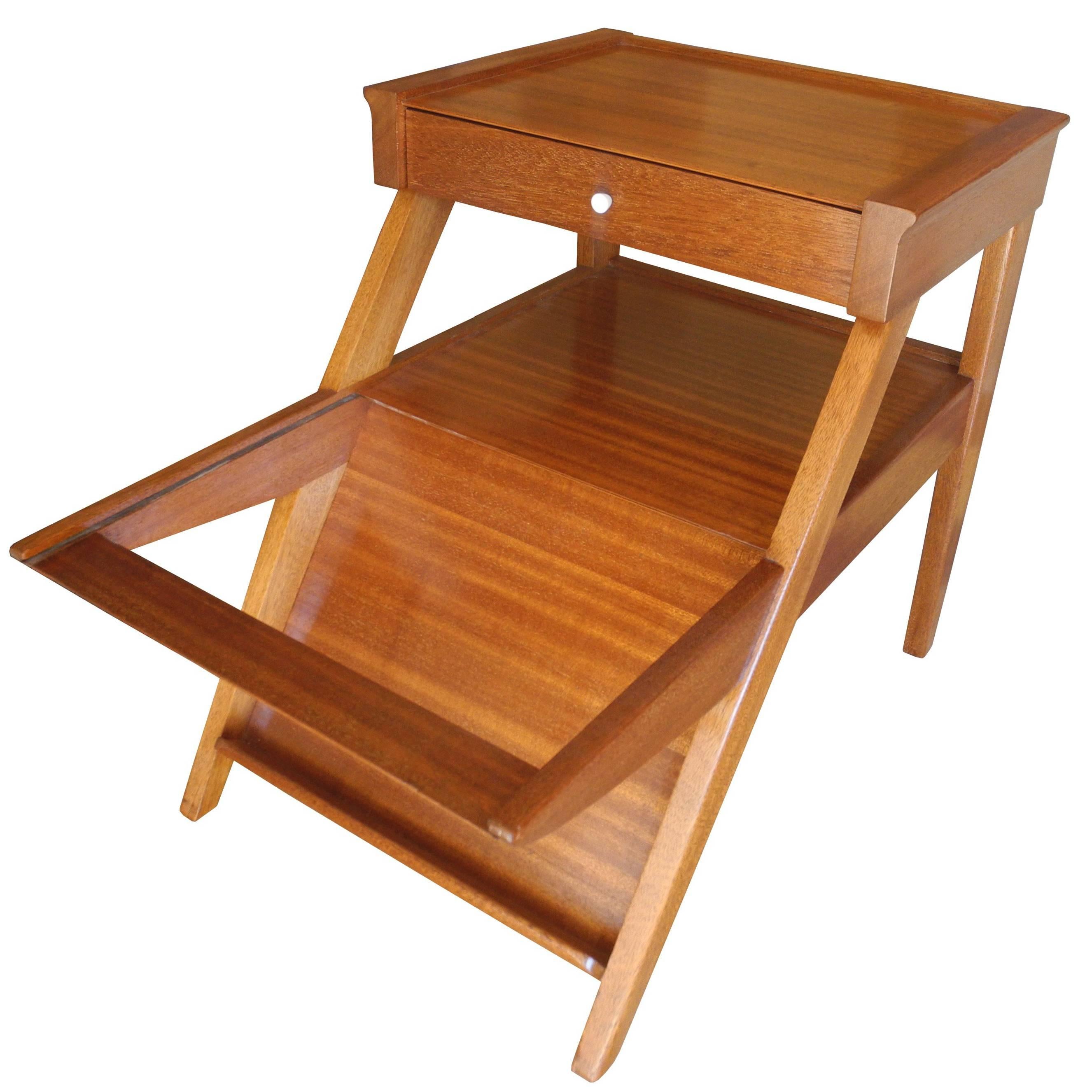 Magazine Side Table with Drawer in Mahogany by John Keal for Brown Saltman, CA For Sale