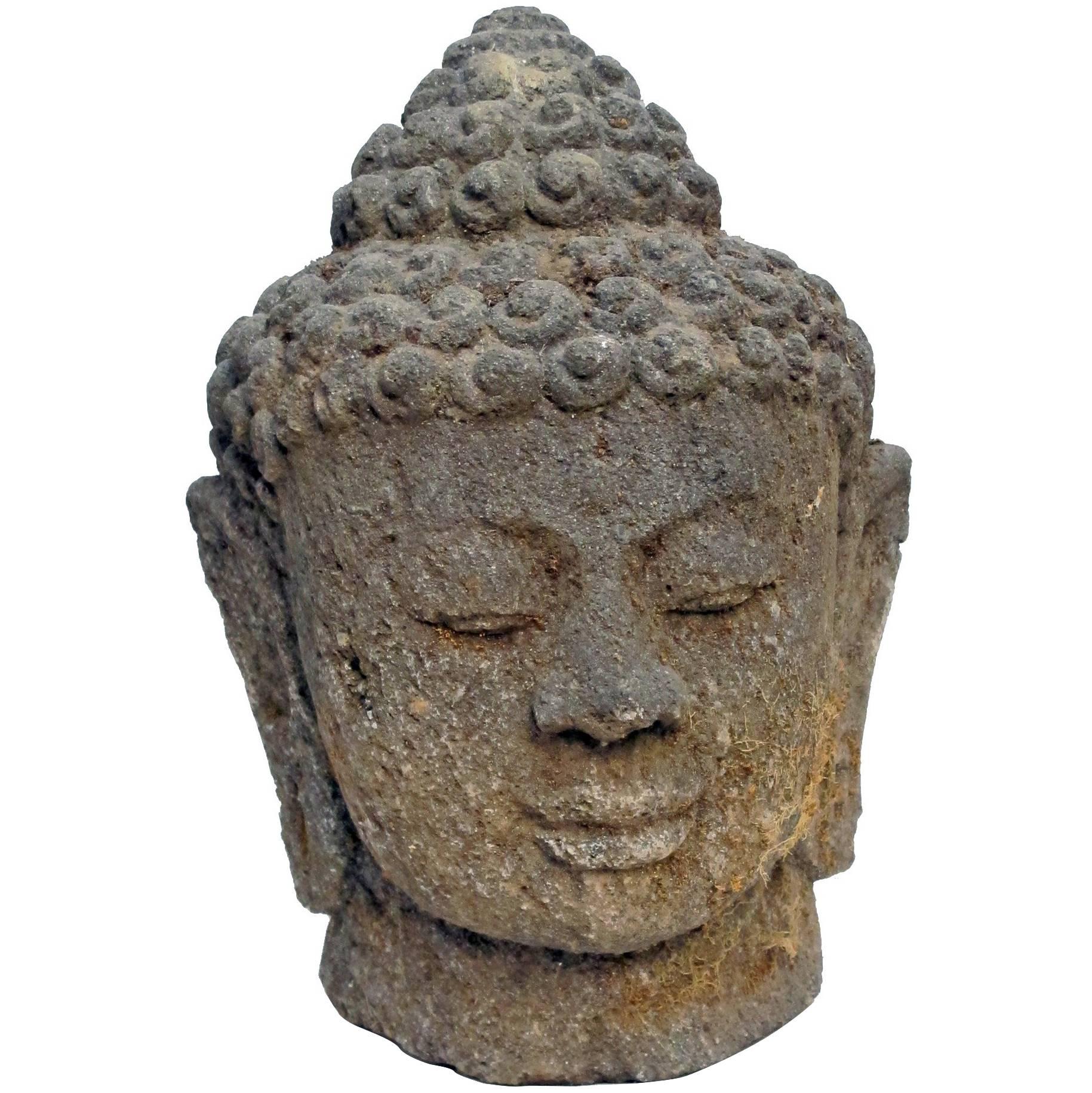 Large Carved Volcanic Stone Buddha Head Sculpture