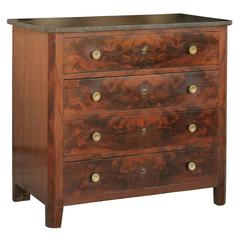 French Burled Mahogany 19th Century Marble-Top Small Size Commode