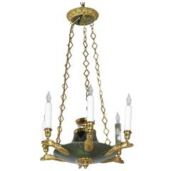 French Small Empire style Chandelier with Gold Colored Eagle Arms, Early 1900s