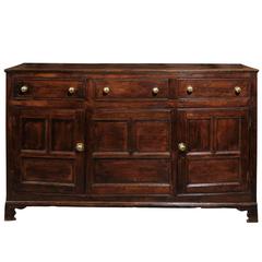 19th Century English Georgian Oak Dresser Base with Three Drawers and Two Doors