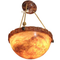 French Art Deco Alabaster Light Fixture with Greek Key Décor from the 1930s