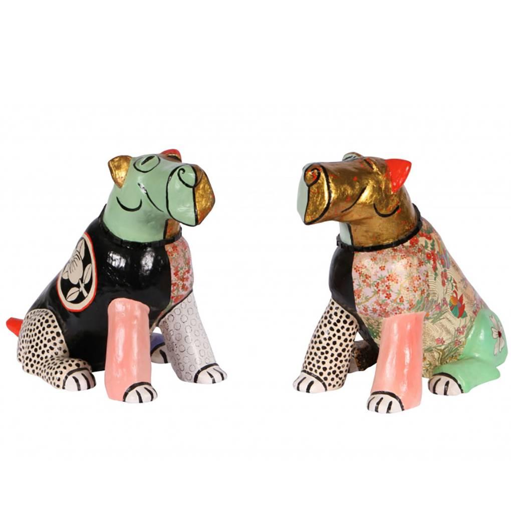 Paire de sculptures de chiens en céramique stylisées Bernhard