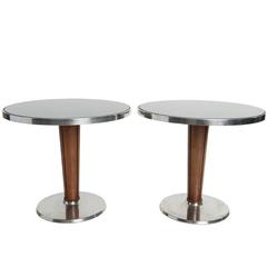 Vintage Stainless Steel and Wood Re-Purposed Cruise Ship Side Tables