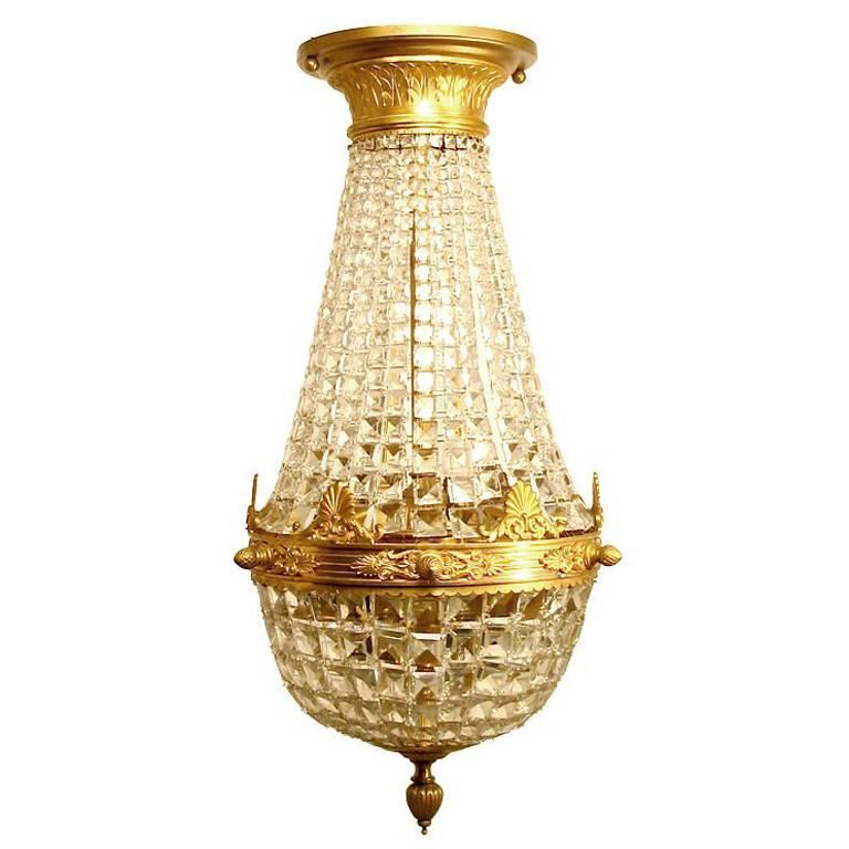 French Bronze and Crystal Empire Style Pendant Chandelier For Sale at 1stDibs