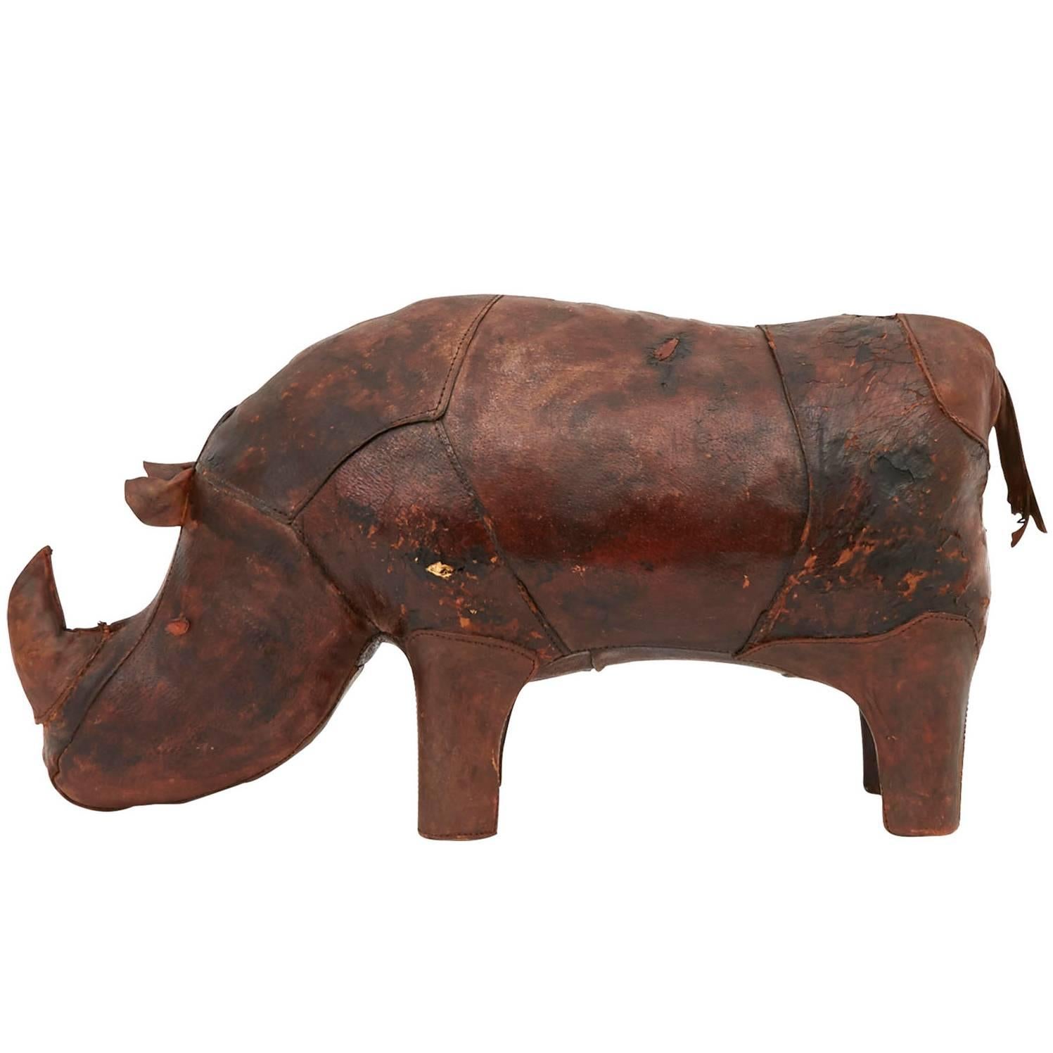 Vintage Leather Rhino Footstool