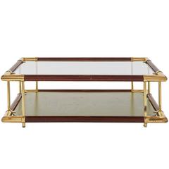 Vintage Brass and Wood Coffee Table