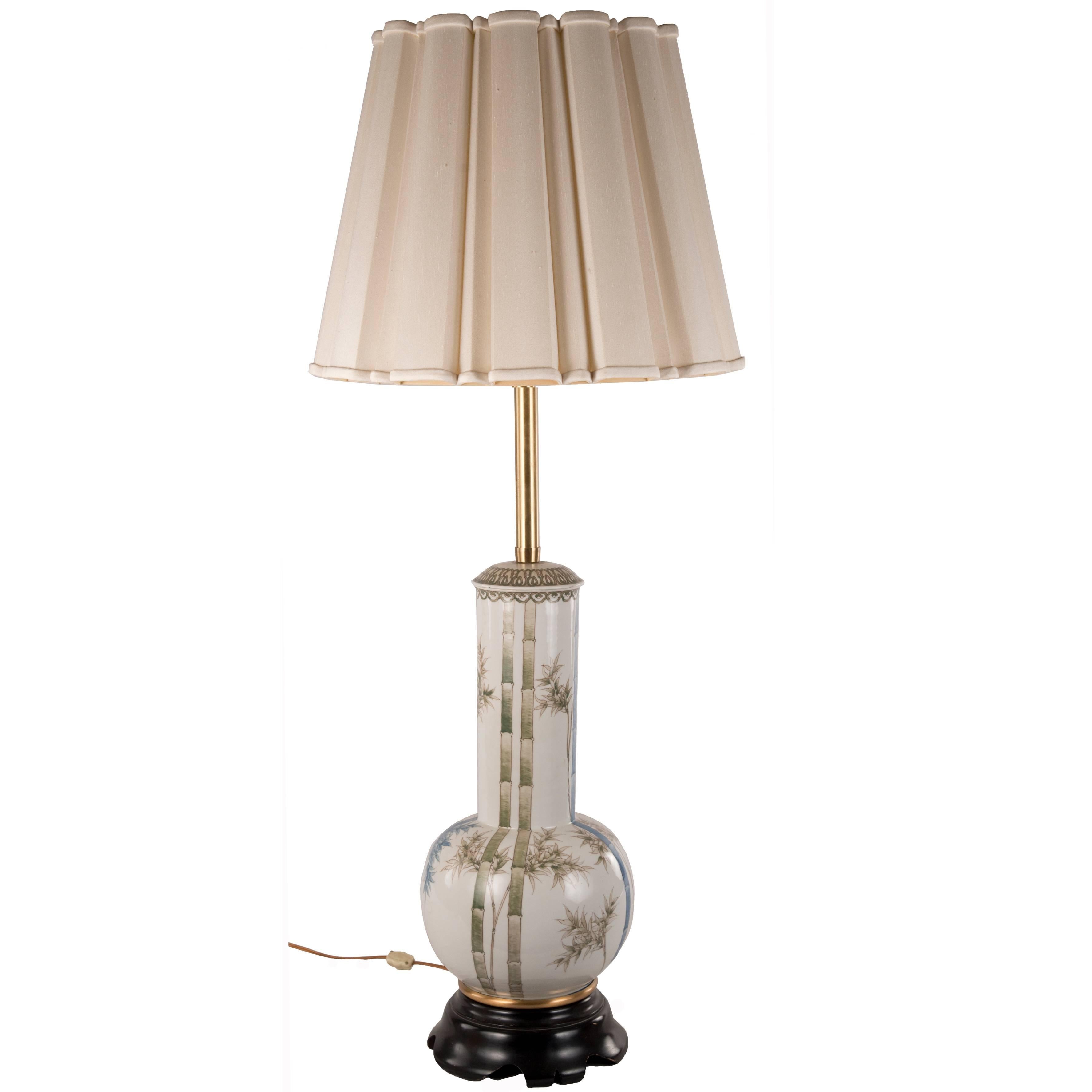 19th Century Chinese White and Green Glaze Bottle Vase Table Lamp