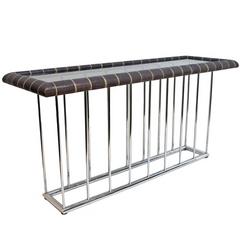 Shagreen and Chrome Console Table with Glass Top 6