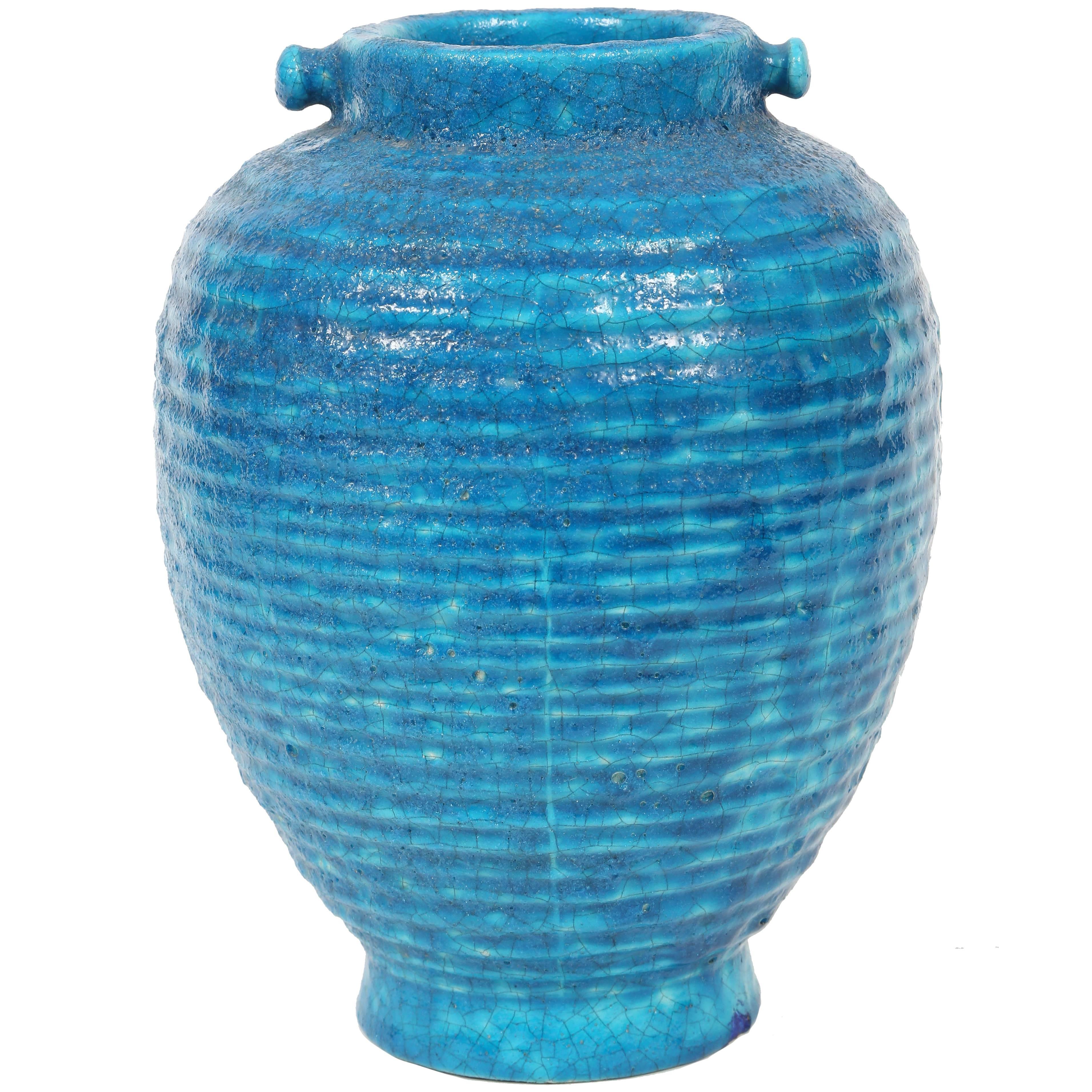 Egyptian Blue Faience Edmond Lachenal Vase, France, 1930s For Sale