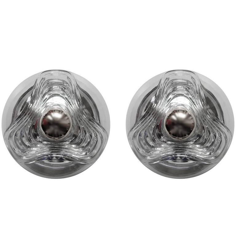 Pair Of German Vintage Hand Blown Glass Flush Mounts Wall Ceiling Lights 1960s