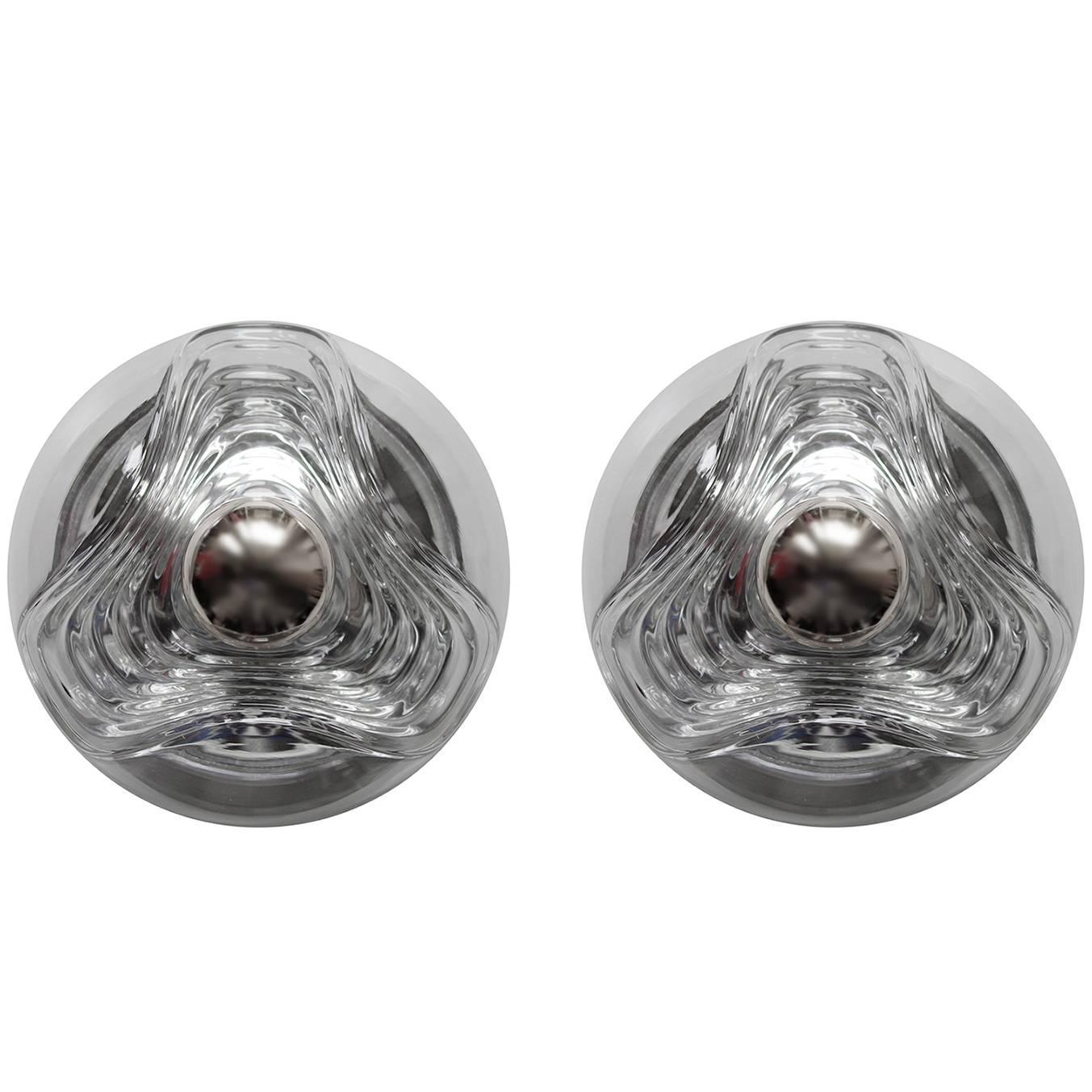 Pair of Glass Flush Mounts Wall Ceiling Lights by Peill and Putzler For Sale at 1stdibs