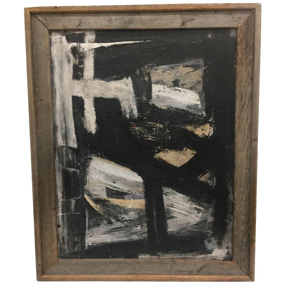 Black and White Abstract Expressionist Oil Painting in the Manner of Franz Kline