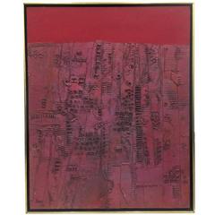 Pink and Red Brutalist Abstract Expressionist Mid-Century Painting