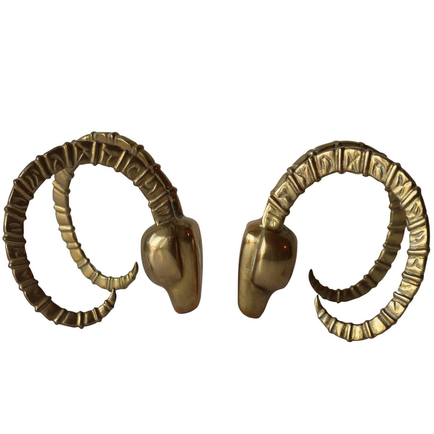 Pair of Hollywood Regency Brass Ram Head Bookends