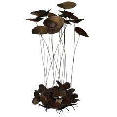 Large Brutslist Curtis Jere Style Brass Lilypad Kinetic Table Sculpture
