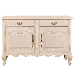 French Painted Wood Buffet with Scalloped Skirt and Grey, Beige Pickled Finish
