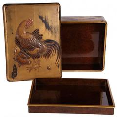 Signed Antique Japanese Lacquerware with Rooster