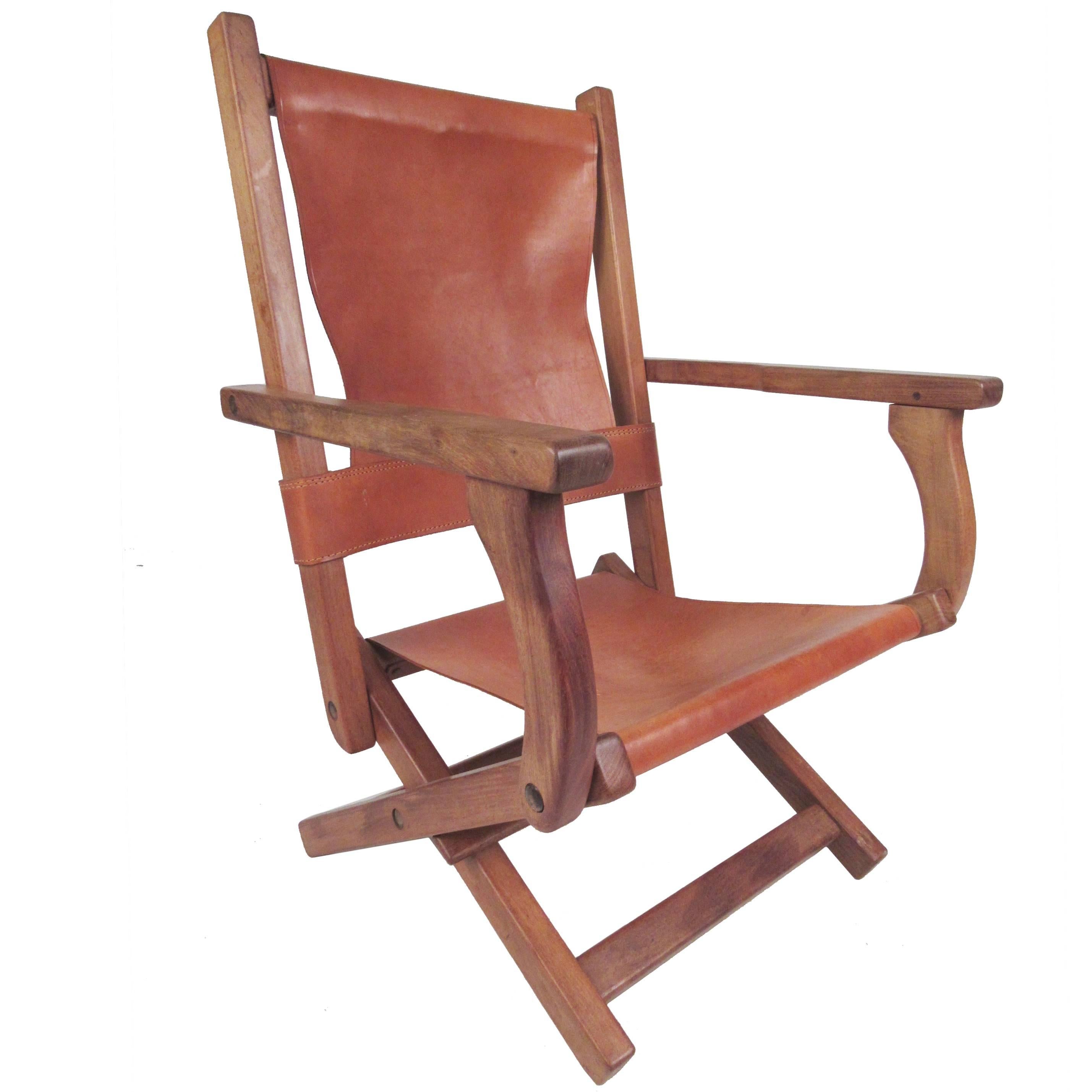 Contemporary Modern Folding Leather Armchair