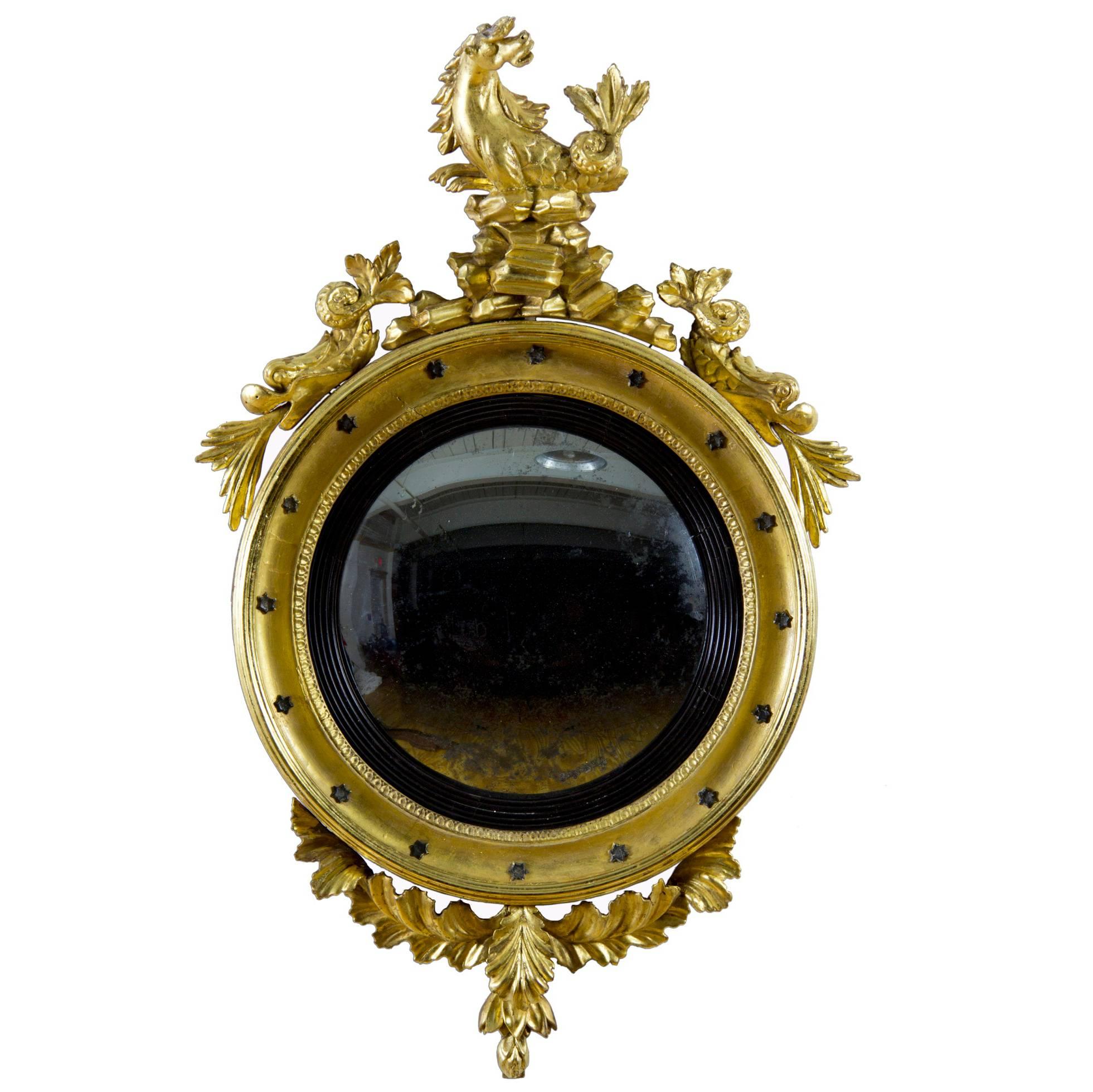 Giltwood Girandole Mirror with Seahorse and Dolphins, Probably Philadelphia For Sale