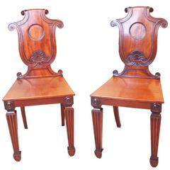 Antique Regency Mahogany Pair of Hall Chairs