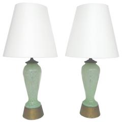 Vintage Mid-20th Century Handblown Green Glass Lamps