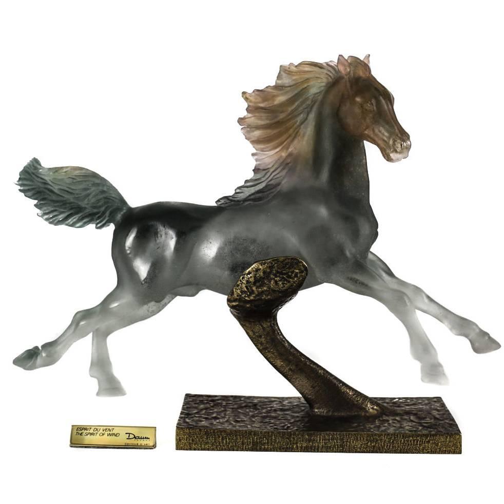 Limited Edition Pate De Verre Sculpture of a Horse on Bronze by Daum For Sale