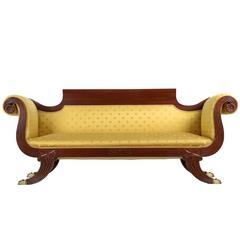 American Classical Style Carved Mahogany Antique Sofa, 19th Century
