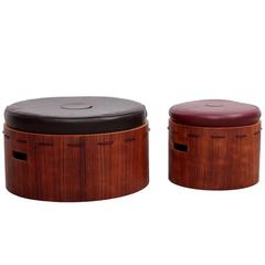 Huge Pair of Danish Rosewood Ottoman or Poufs with Leatherette Pillows