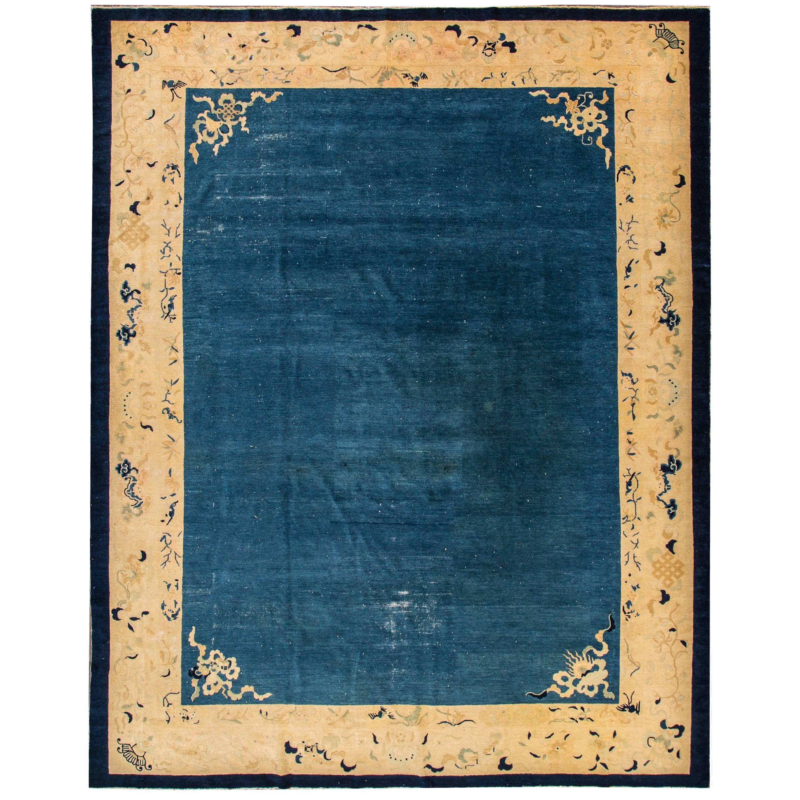 Early 20th  century Antique Blue Chinese Peking wool Rug 
