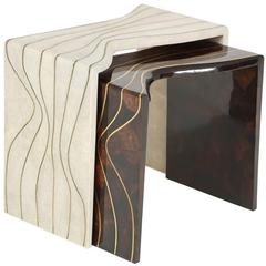 Shagreen and Sea Shell Nesting Tables with Brass Details, France 8