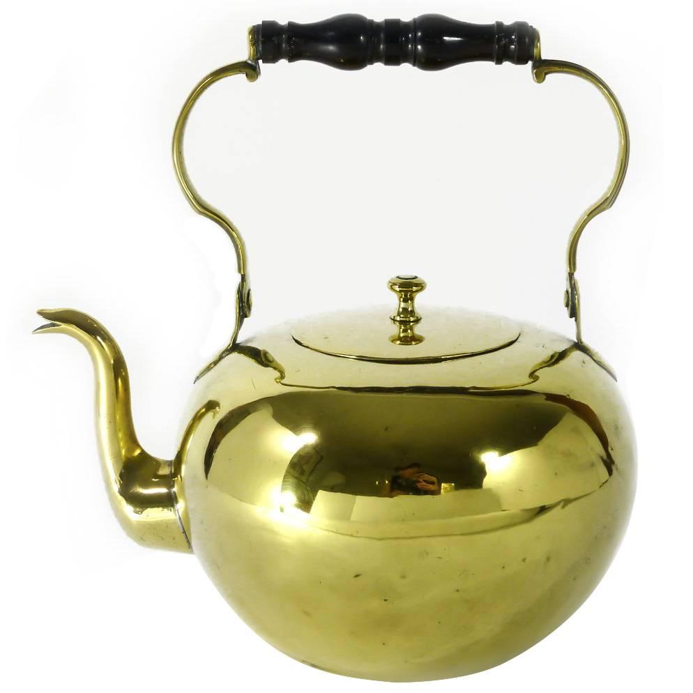 French Brass Kettle with Swing Ebony Handle, circa 1750 For Sale