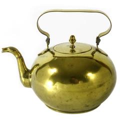 Antique Unusual Dutch Brass Kettle with Serpent Spout, circa 1800