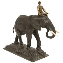 African Elephant and Rider Sculpture