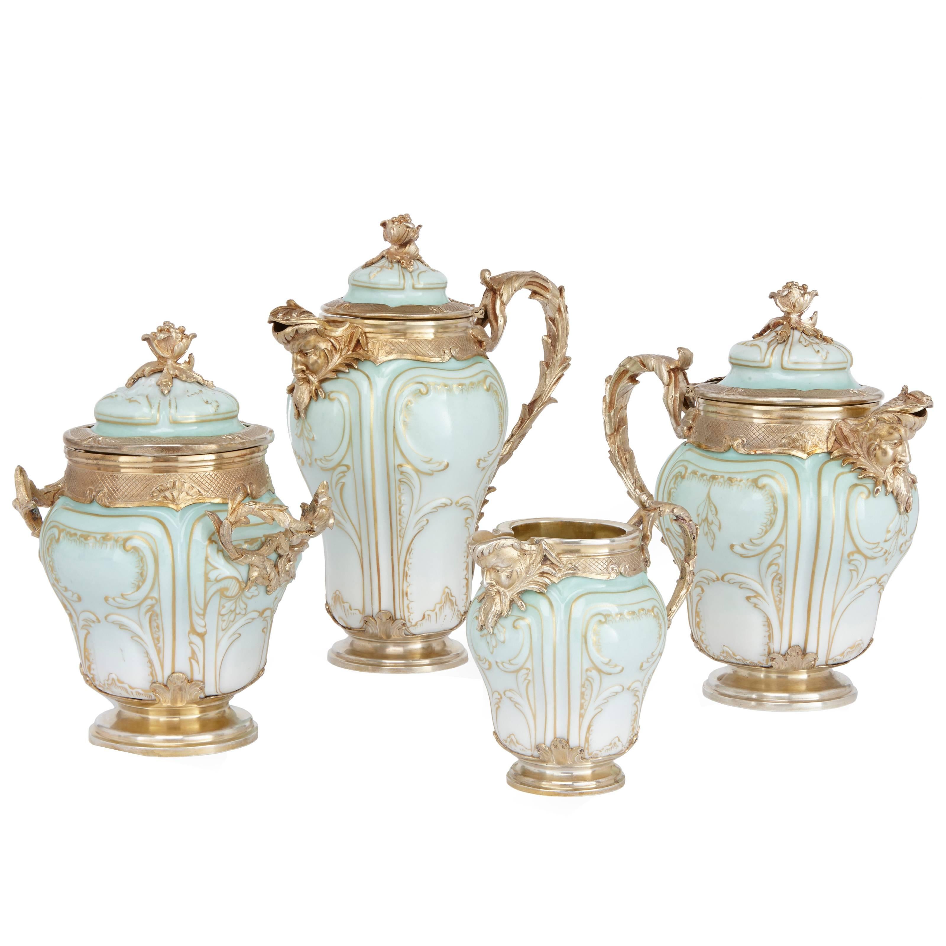 Silver Gilt Mounted Porcelain Tea and Coffee Service