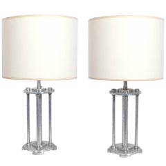 Pair of Art Deco Hammered Aluminium Lamps Attributed to Palmer Smith