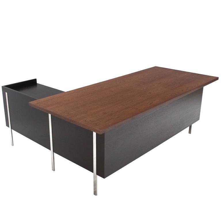 Large L Shape Walnut Desk with Return by Harvey Probber For Sale at 1stDibs