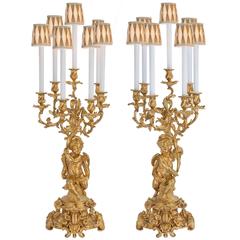 Pair of French 19th Century Louis XV Style Belle Époque Period Ormolu Lamps